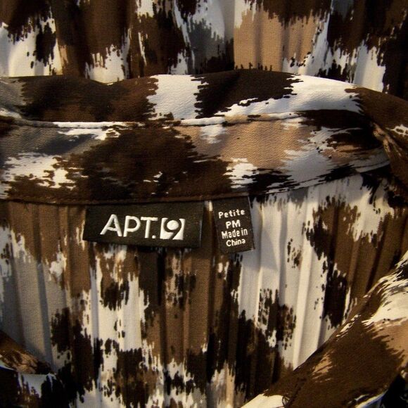 Apt. 9 Shirt Top Blouse PM Stretch Accordion Pleats Long Sleeves Brown Black - Picture 8 of 10